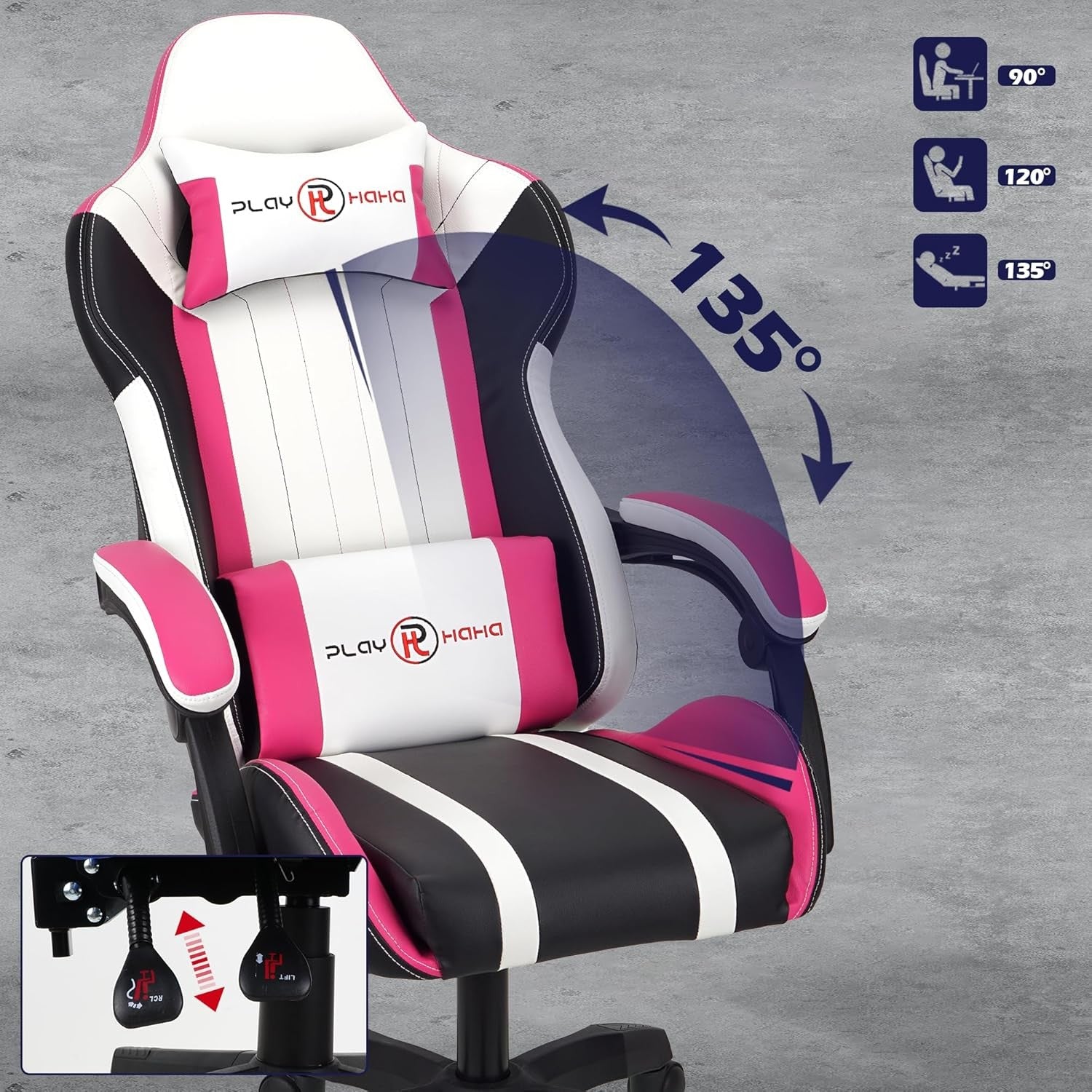 Ergonomic Gaming Chair Leather Swivel w/ Lumbar Support