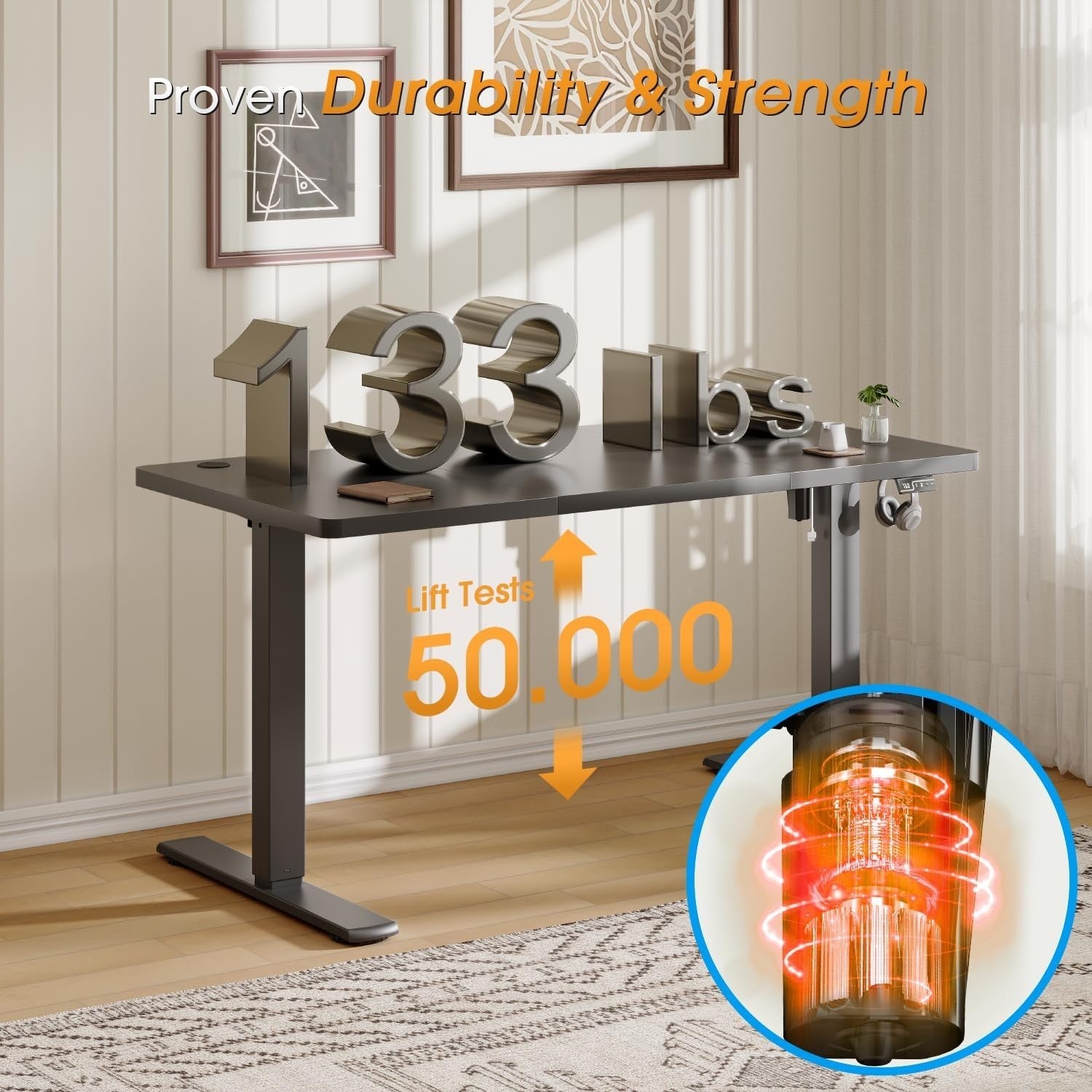 Electric Height Adjustable Desk 180x80cm | Sit-Stand Office Table Black