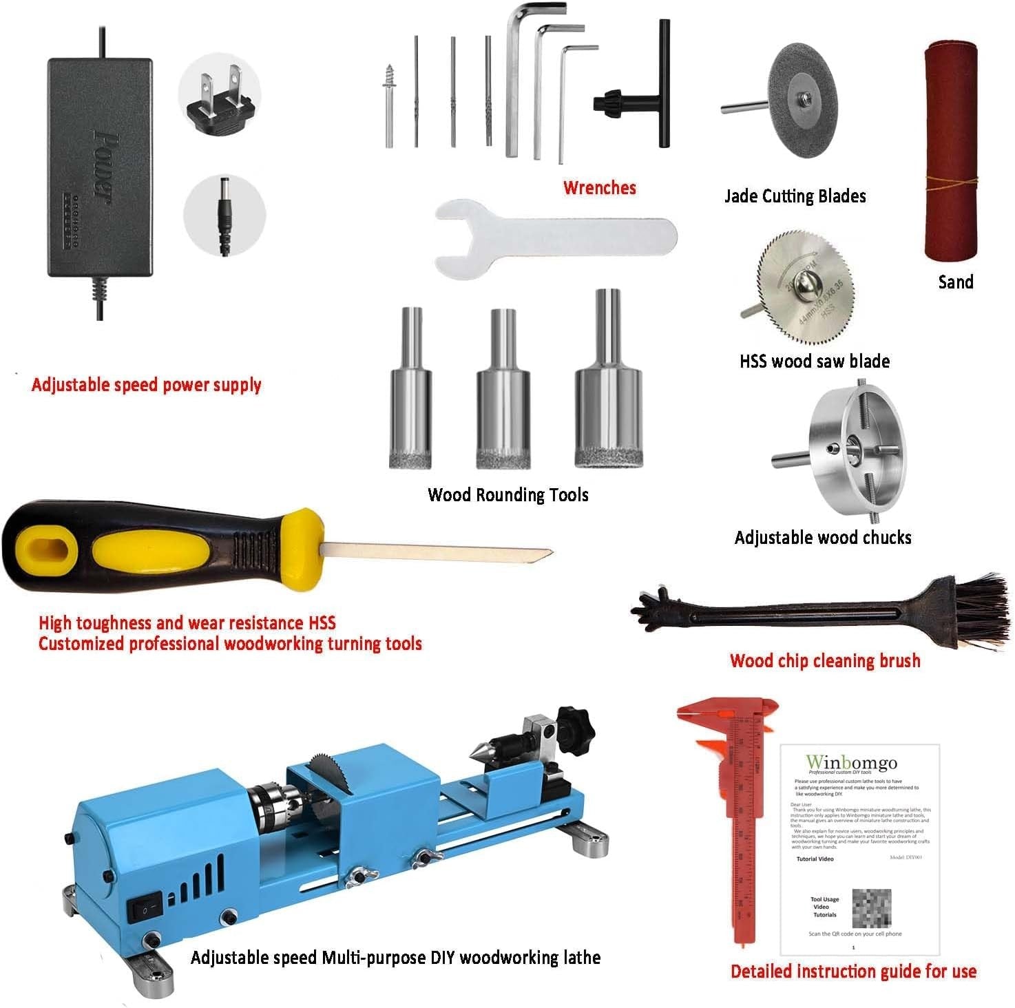 Mini Wood Lathe Machine DIY Turning Polishing Cutting Tabletop Tool Kit