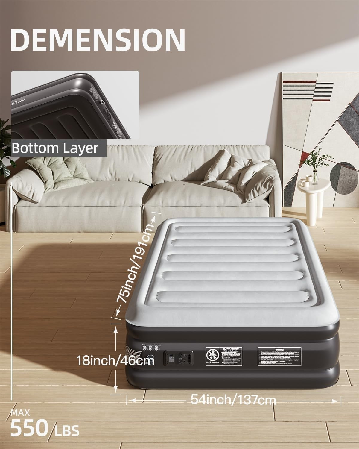 Double Inflatable Air Mattress with Built-In Electric Pump, 3-Min Rapid Inflate