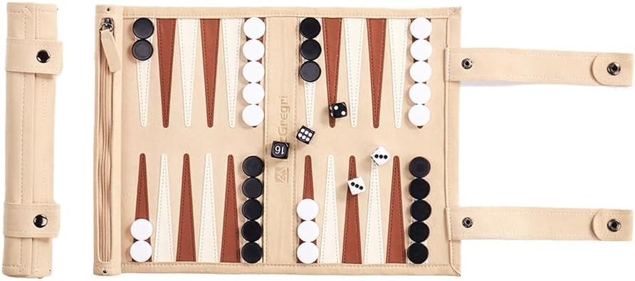 Backgammon Travel Game Roll Up Board Portable Set with Dice Pieces Case