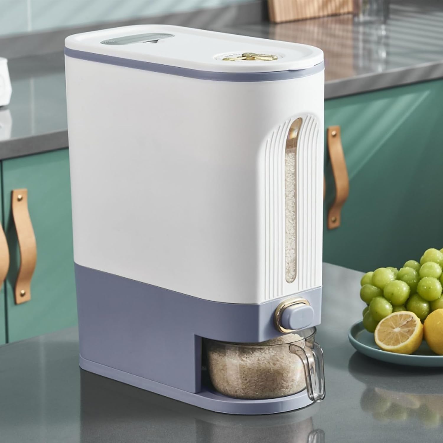 10KG Rice Dispenser with Time Scale Sealed Storage Container & Cup