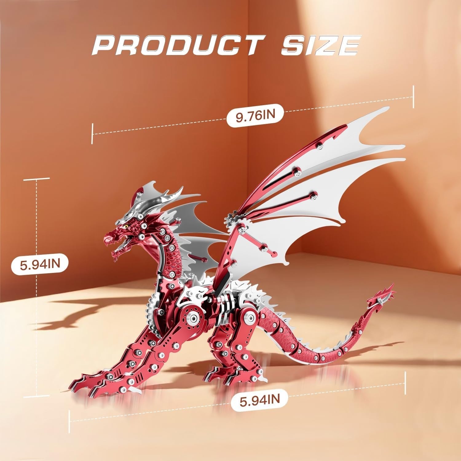 3D Metal Dragon Puzzle Kit 313PCS Red Steampunk DIY Model Decor