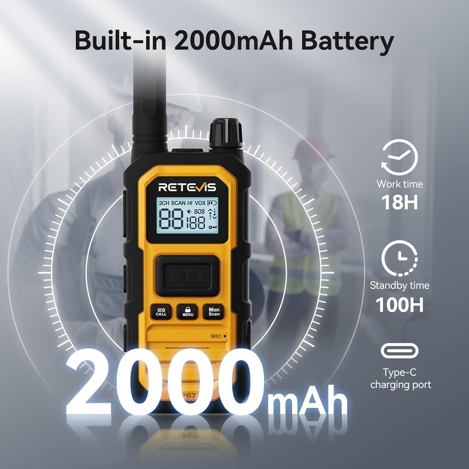 IP67 Waterproof Walkie Talkies 6 Pack Long Range Industrial Two Way Radio