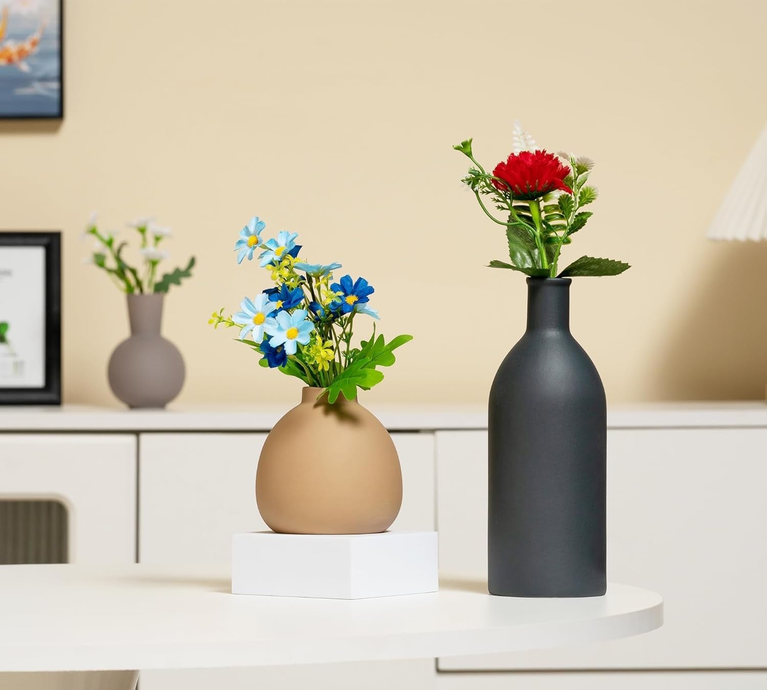 Ceramic Vase Set 3 Modern Boho Decor Pampas Grass Table Shelf Display