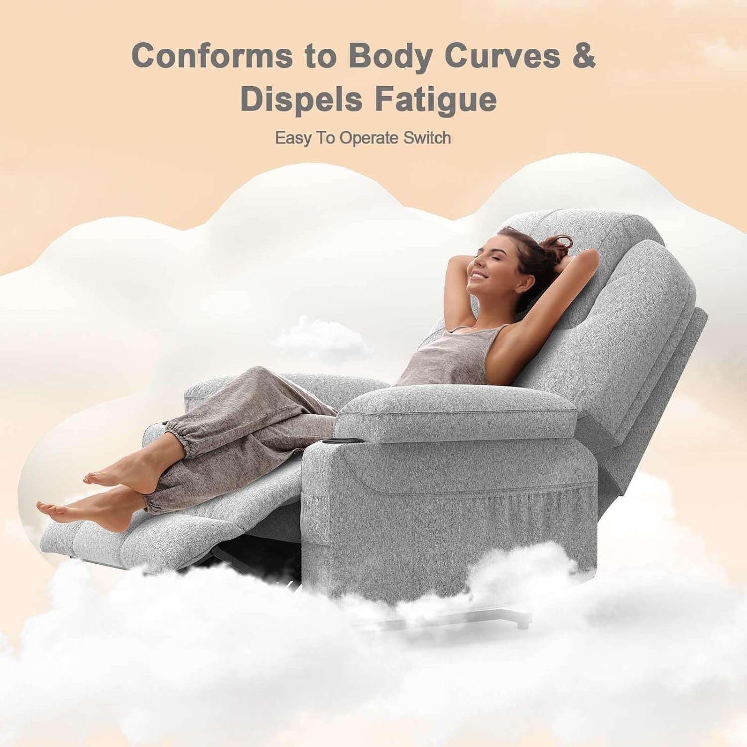 Set of 2 Lift Recliner Chairs Massage USB-C Footrest Faux Leather Light Grey
