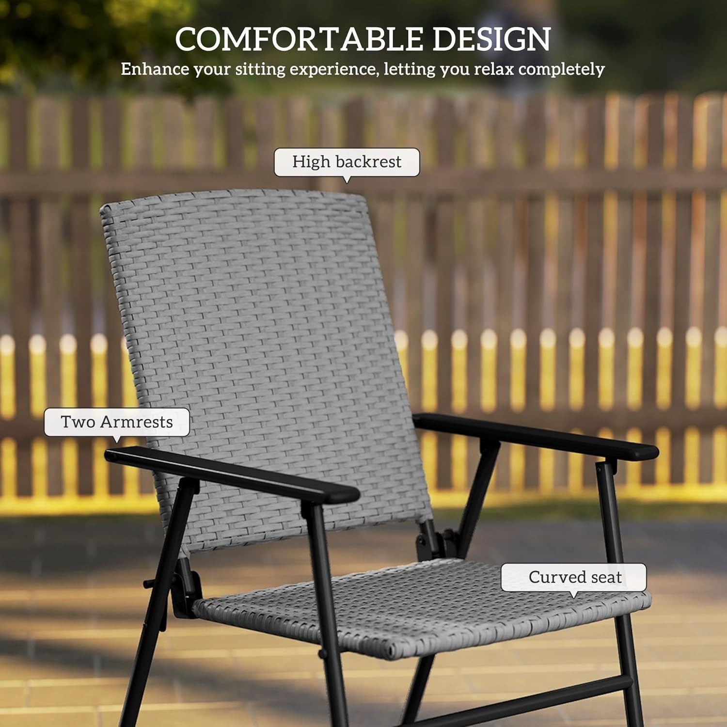 Set of 4 Folding Garden Chairs High Back Rattan Patio Dining Seating