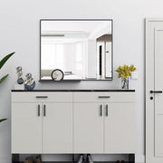 Black Bathroom Wall Mirror with Shelf 91x78cm | Modern, Anti-Fog, Easy Mount