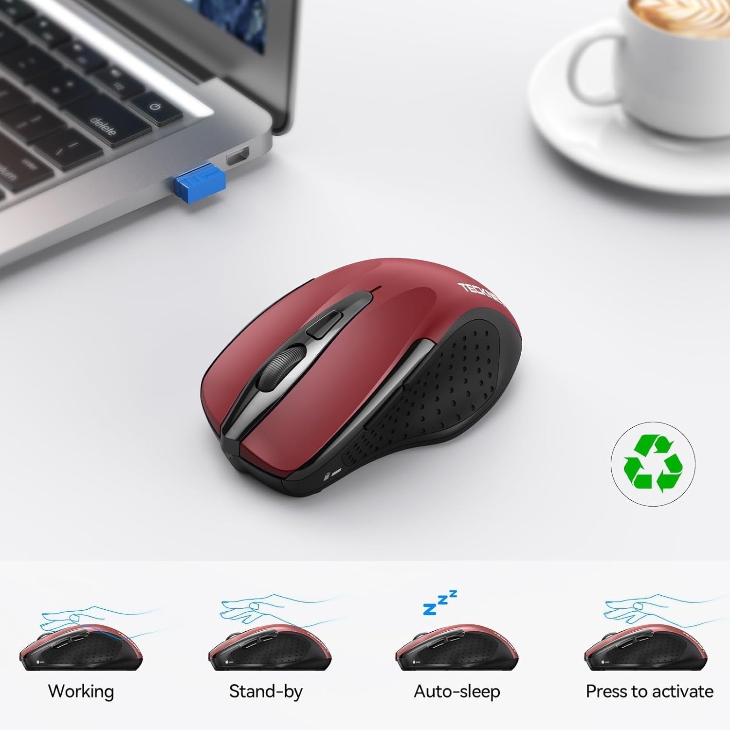 Silent Bluetooth Wireless Mouse 4800DPI Ergonomic Rechargeable Laptop PC