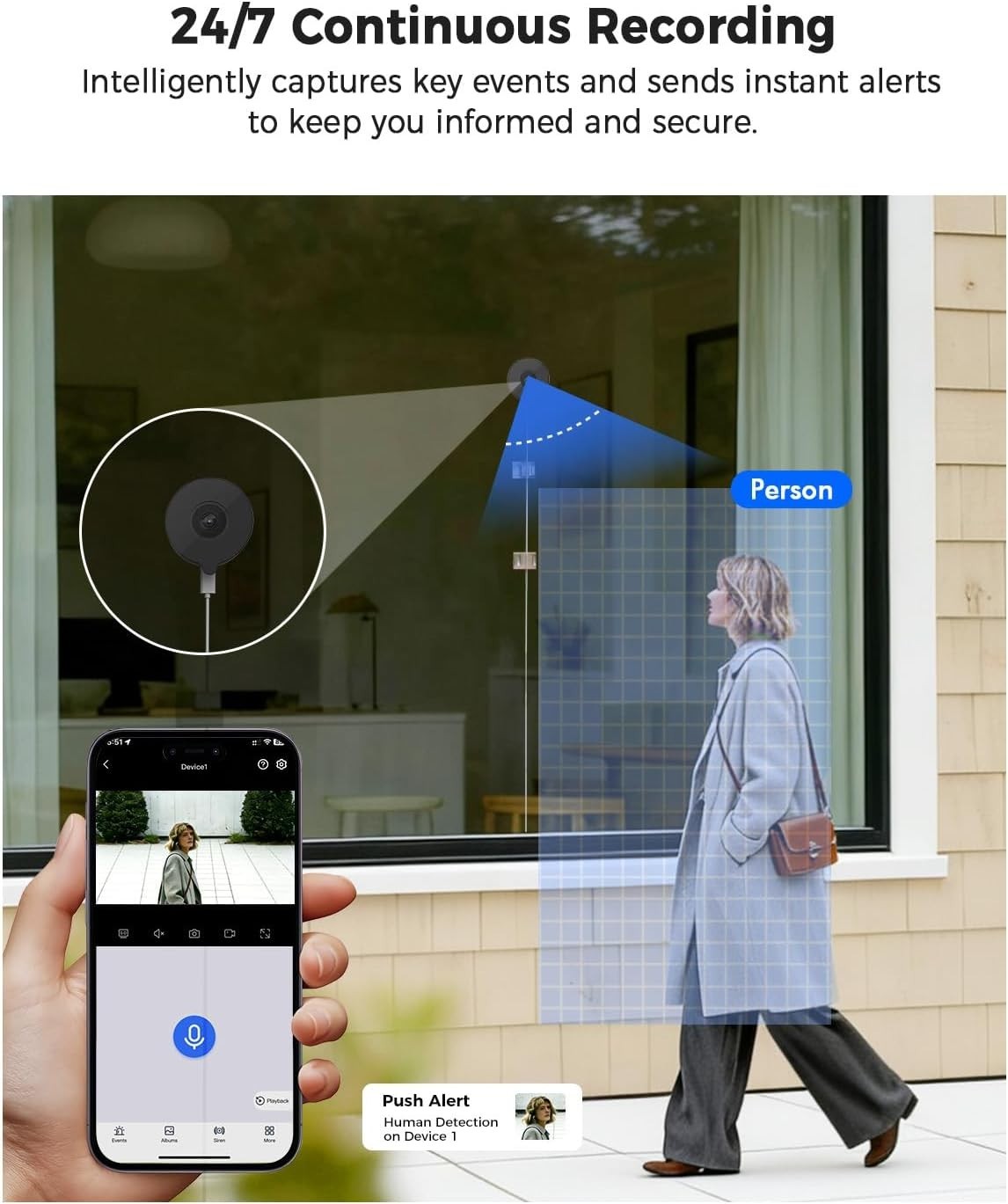 2K Window Security Camera WiFi 5GHz Through Glass Night Vision 24/7