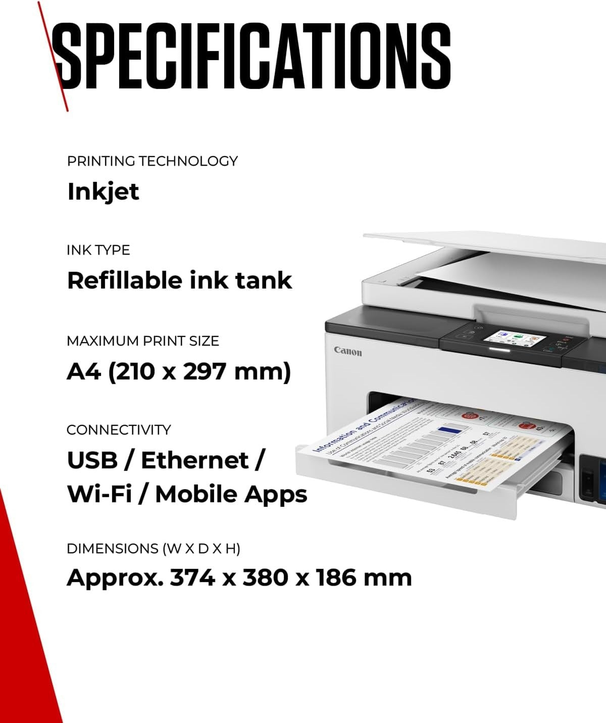 Colour MegaTank Printer A4 WiFi Auto-Duplex Refillable Ink 250-Sheet