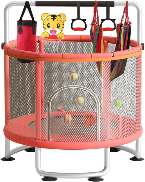 5FT Kids Indoor Outdoor Trampoline Playset with Safety Net & Gym Bar