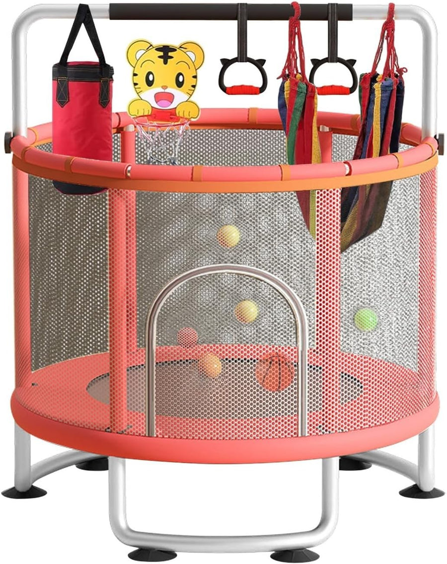5FT Kids Indoor Outdoor Trampoline Playset with Safety Net & Gym Bar