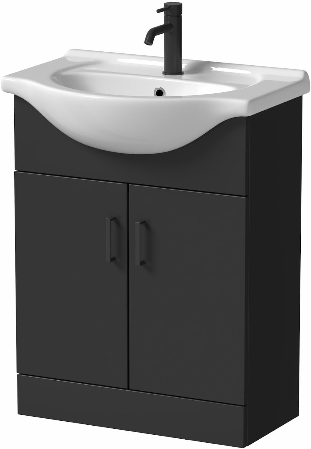 650mm Matt Black Vanity Sink Unit – Bathroom Basin Cabinet with Soft Close Doors