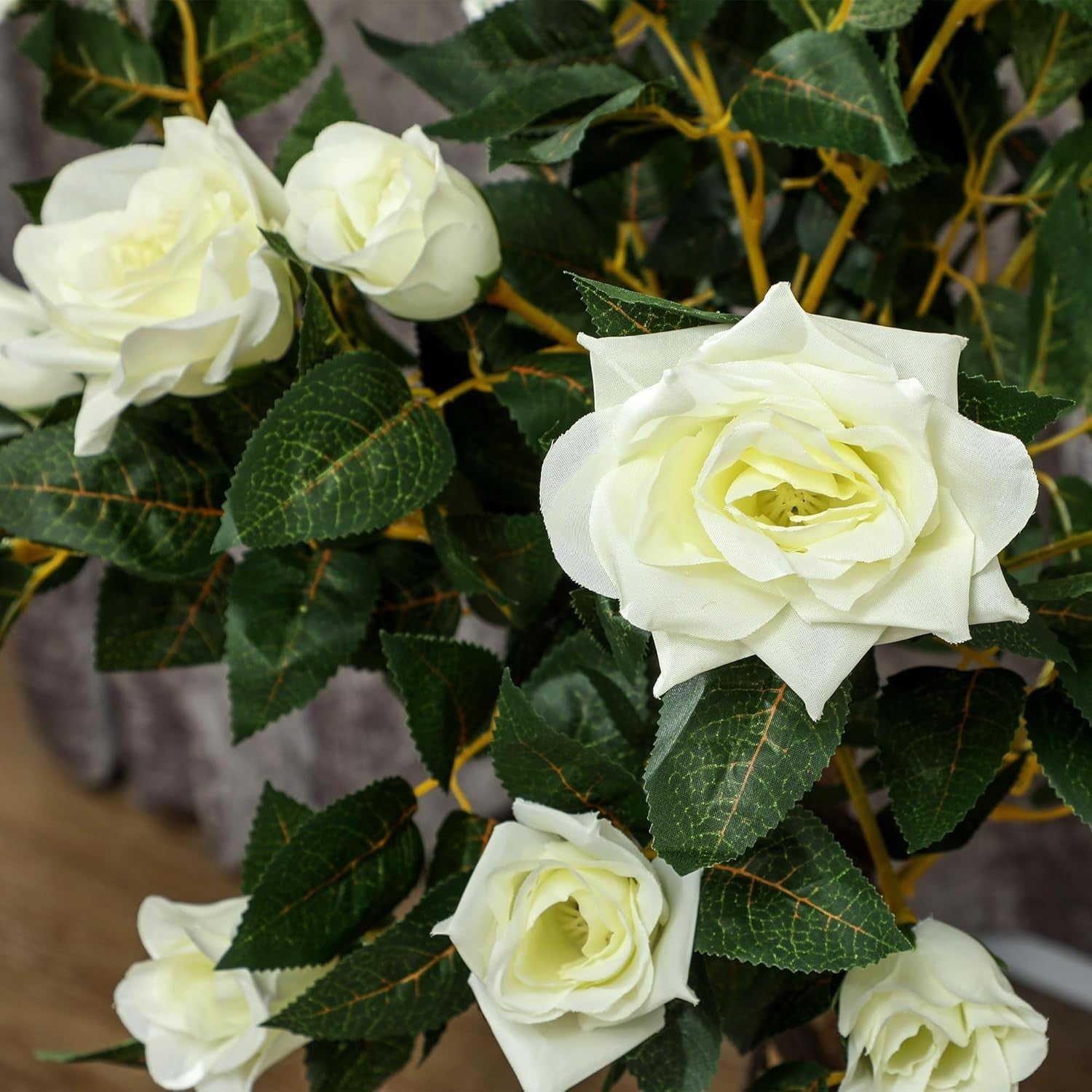 Set of 2 Artificial Rose Trees 90cm White Faux Flower Plants Home Garden Decor