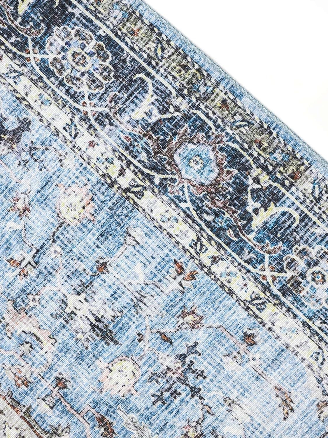 Large Oriental Area Rug 300x500cm Blue Multi Low Pile Machine Washable
