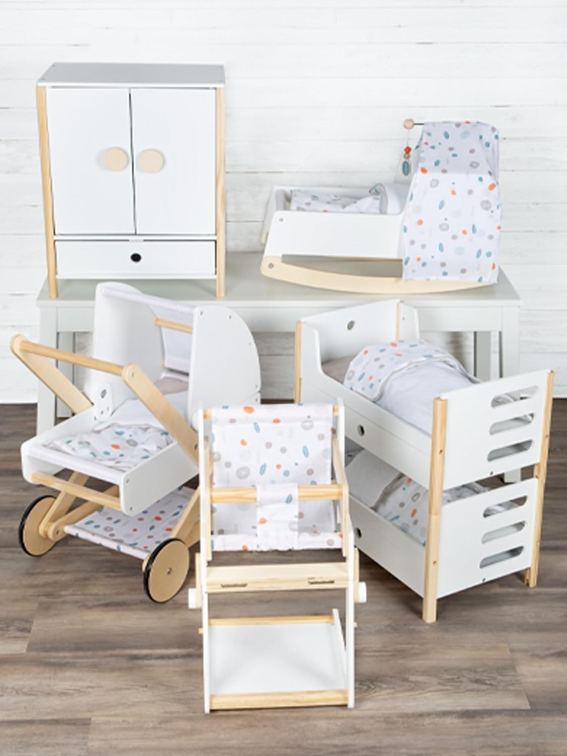 Wooden Doll Crib Rocking Cradle Teddy Bear Bed Lounger Chair Toy White