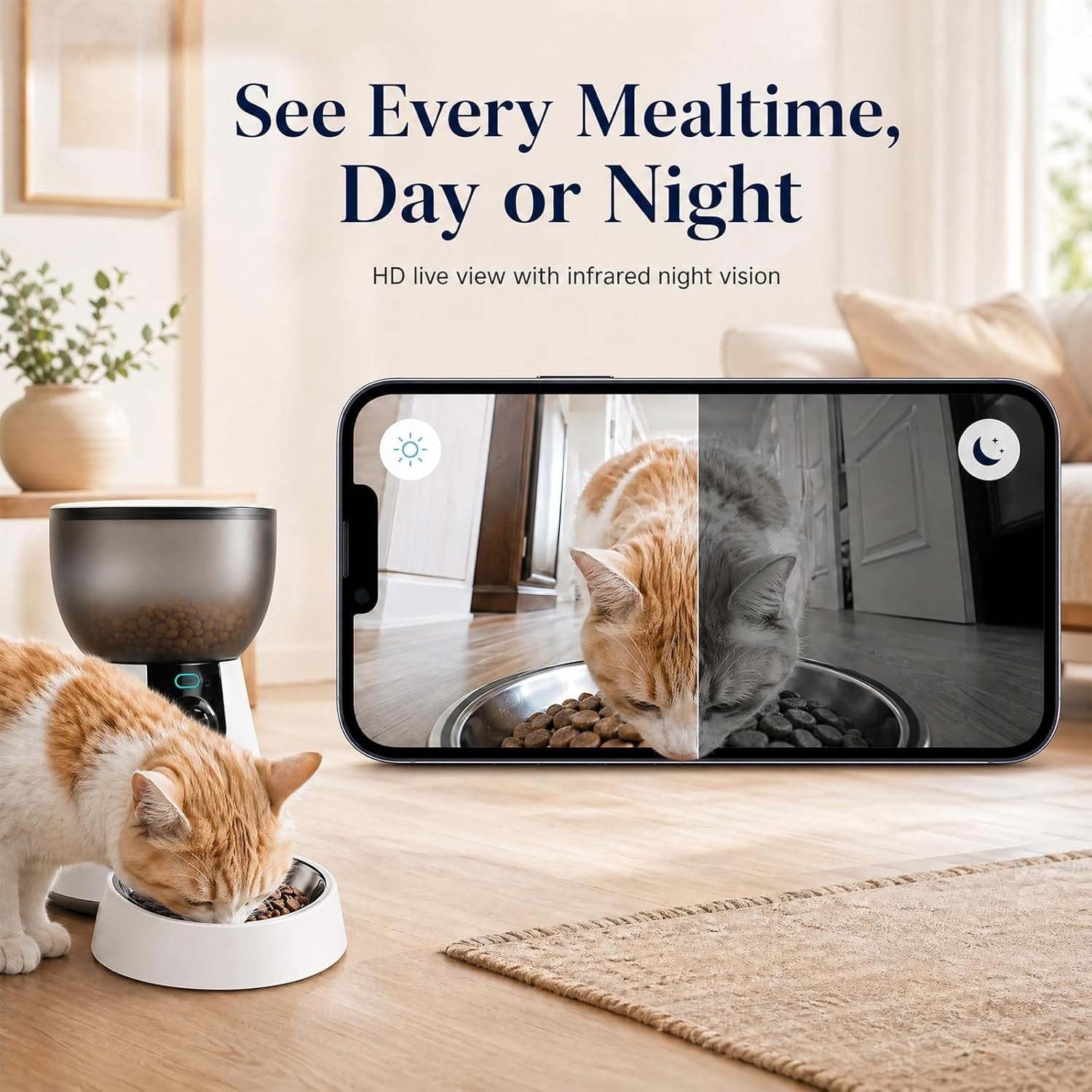 Smart Pet Feeder Camera WiFi App Control 1080P HD 4L Auto Feeder