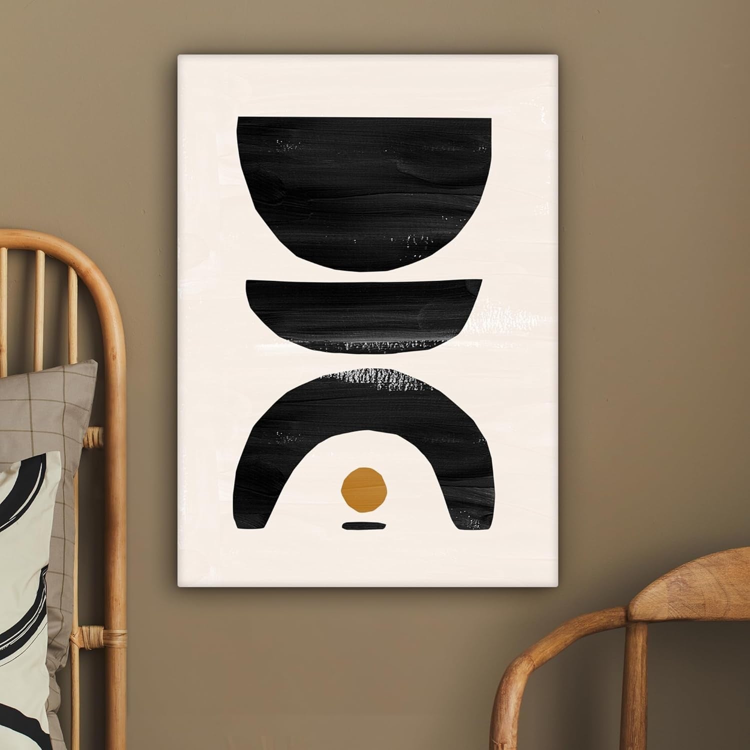 Black Beige Abstract Canvas Wall Art 50x70cm Framed Modern