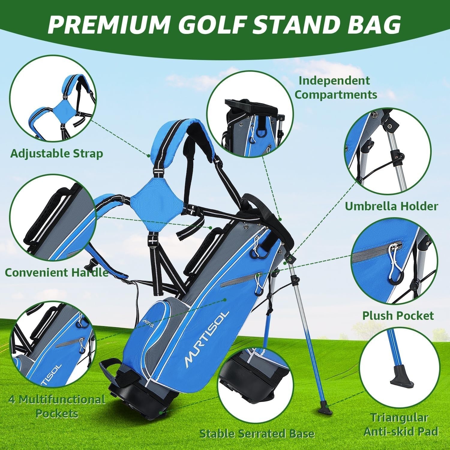 Junior Right Hand Golf Club Set 6 Piece Lightweight Easy Swing Blue