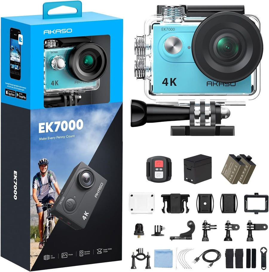 4K Action Camera 20MP Waterproof Sports Cam WiFi Remote Blue Kit