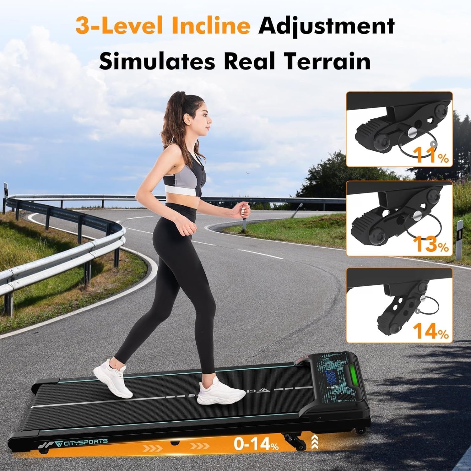 Under Desk Treadmill 6KM/H Incline 0-14% Portable Home Walking Pad
