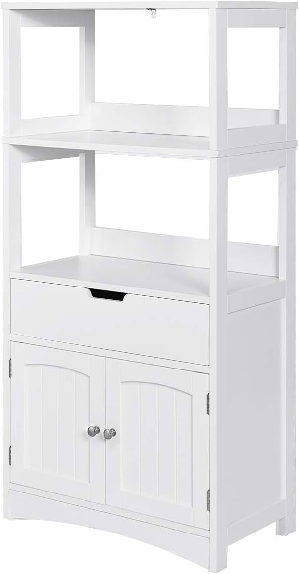 White Wooden Storage Cabinet Freestanding Unit with Shelves Drawer Cupboard