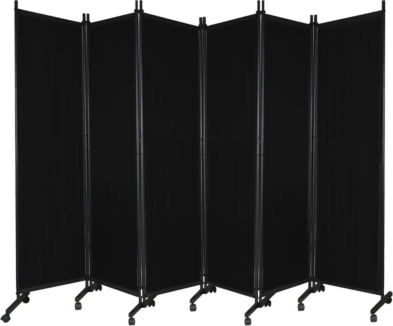 6 Panel Black Folding Room Divider on Wheels Privacy Screen 290x180cm