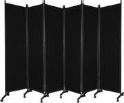 6 Panel Black Folding Room Divider on Wheels Privacy Screen 290x180cm