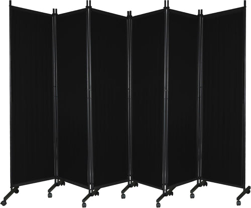 6 Panel Black Folding Room Divider on Wheels Privacy Screen 290x180cm