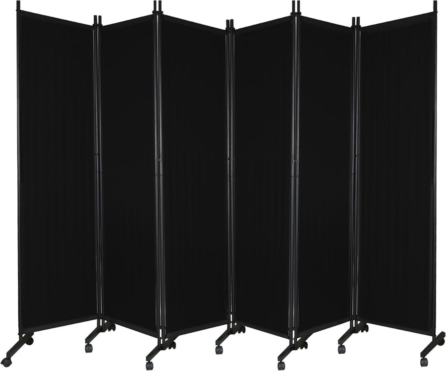 6 Panel Black Folding Room Divider on Wheels Privacy Screen 290x180cm