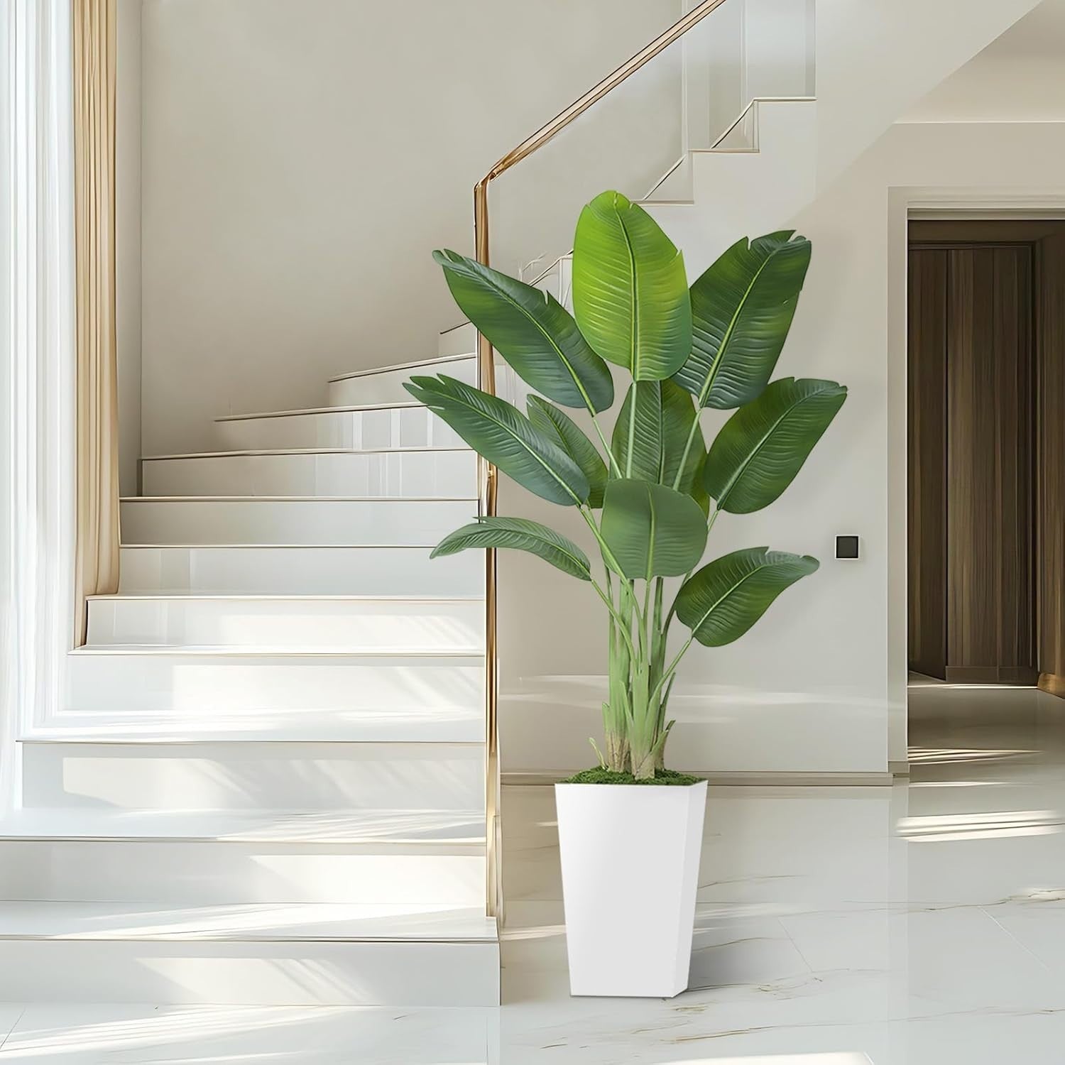 Bird of Paradise Plant 6ft 180cm Lifelike Indoor Potted Tropical Decor White Pot