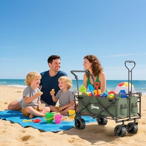 120L Folding Trolley Cart with Removable Canopy All Terrain Wheels