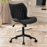 Ergonomic Armless Home Office Desk Chair Swivel Rocking Vanity Faux Leather Max