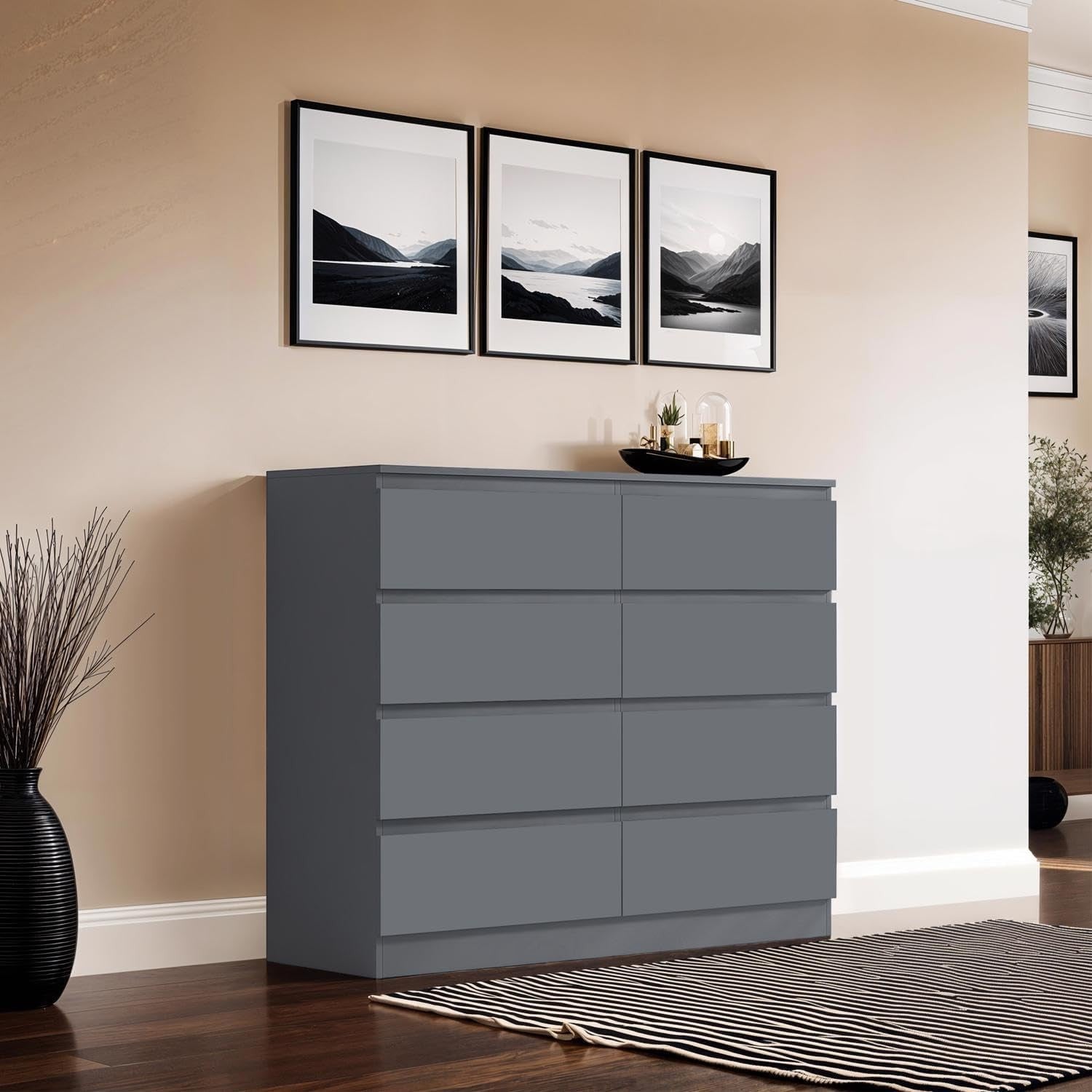 8 Drawer Chest Modern Bedroom Storage Unit Dark Grey Matt Finish XL