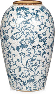 Ceramic Flower Vase Blue White Rustic Farmhouse Decor Table Floor Vase