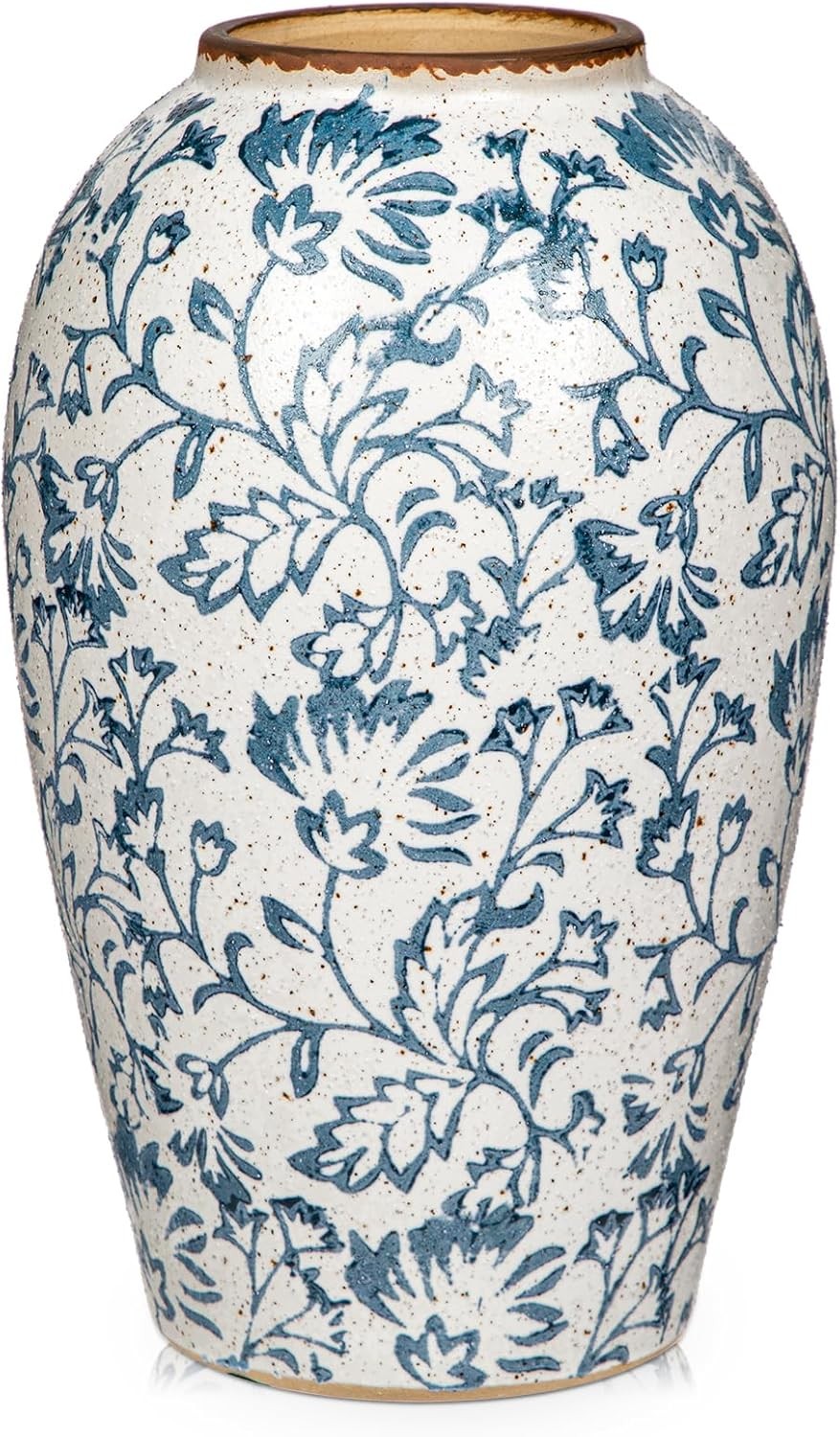Ceramic Flower Vase Blue White Rustic Farmhouse Decor Table Floor Vase