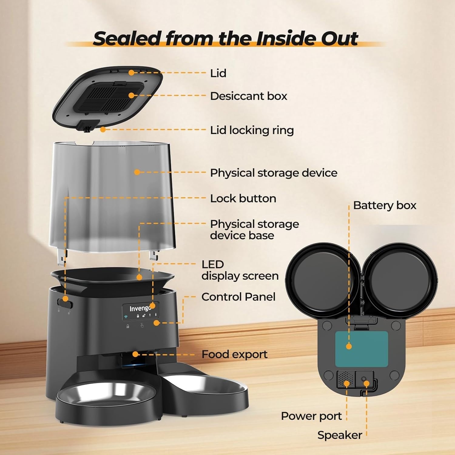 5L WiFi Automatic Cat Feeder Dual Bowl Smart Food Dispenser 2 Pets