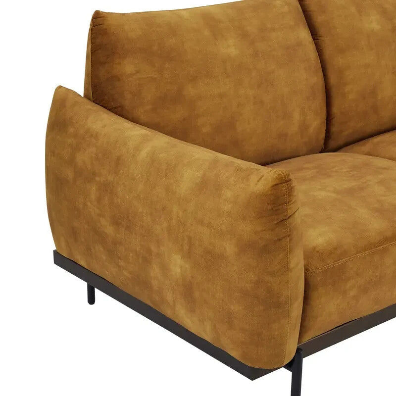 3 Seater Gold Velvet Sofa Distressed Fabric Plush Cushions Modern Legs