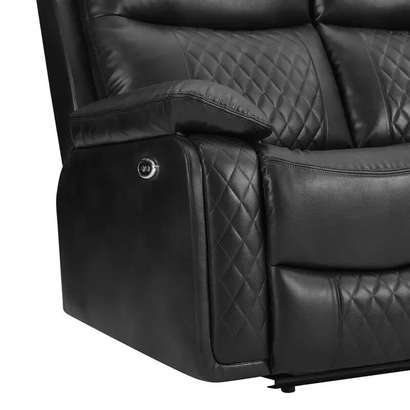 2 Seater Electric Recliner Sofa Faux Leather Padded Lumbar Support Black