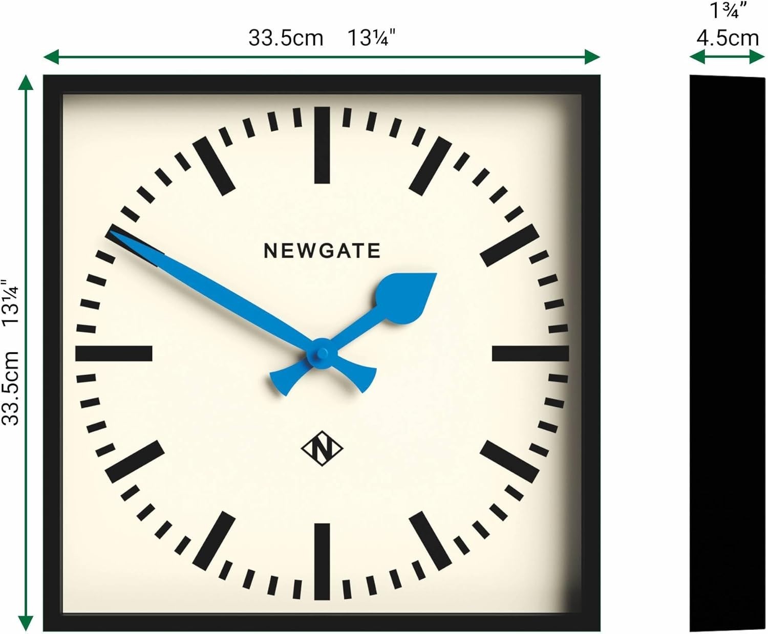 40cm Retro Square Wall Clock Silent Black Frame Blue Hands for Kitchen Office