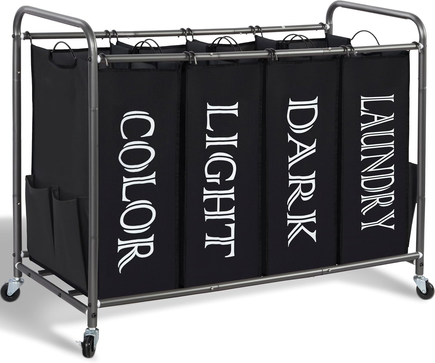 4 Section Laundry Sorter on Wheels with Removable Bags Large Rolling Hamper