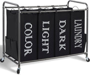 4 Section Laundry Sorter on Wheels with Removable Bags Large Rolling Hamper