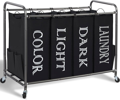 4 Section Laundry Sorter on Wheels with Removable Bags Large Rolling Hamper