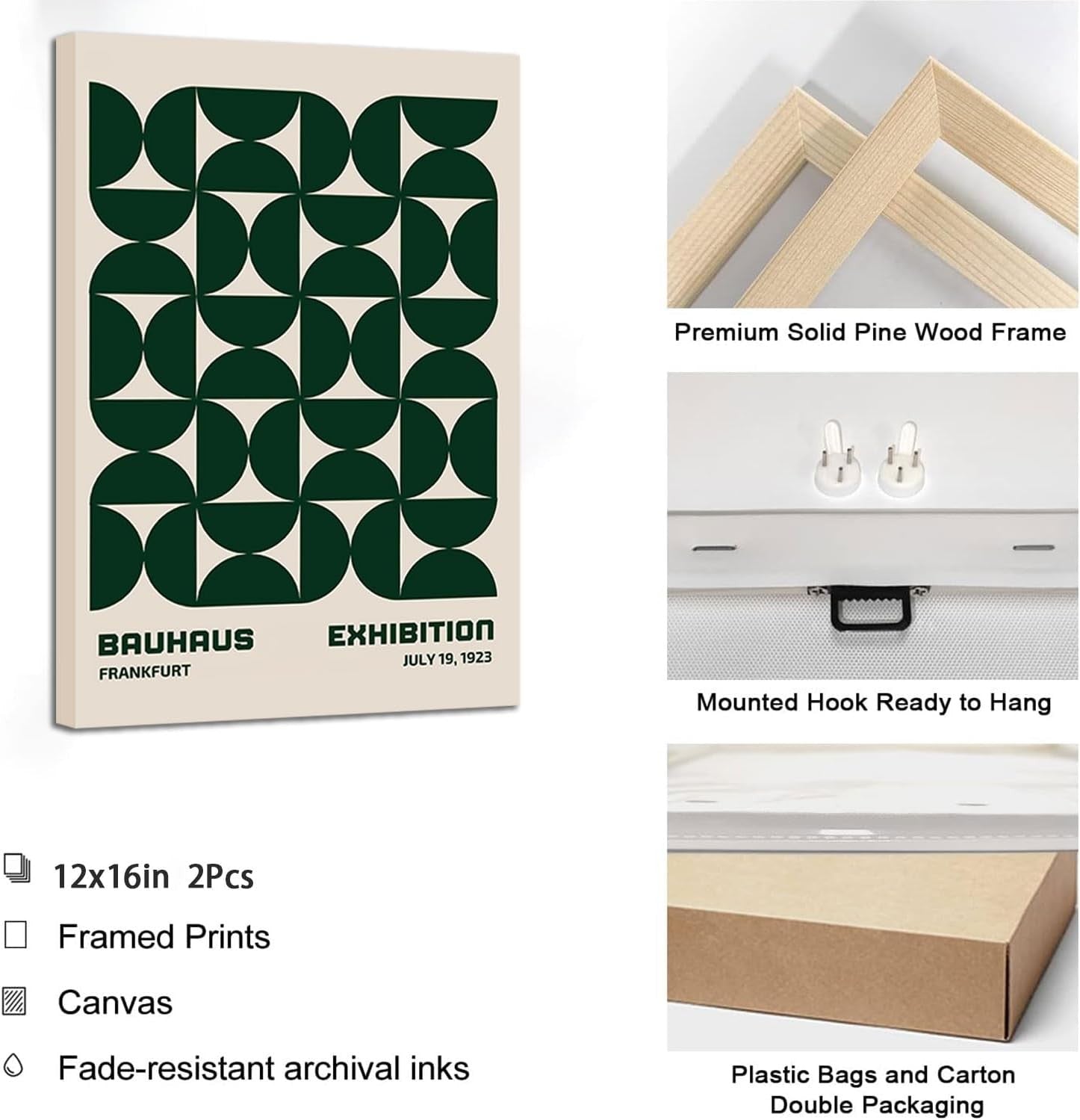 Bauhaus Wall Art Set of 2 Green Geometric Posters 16x24in