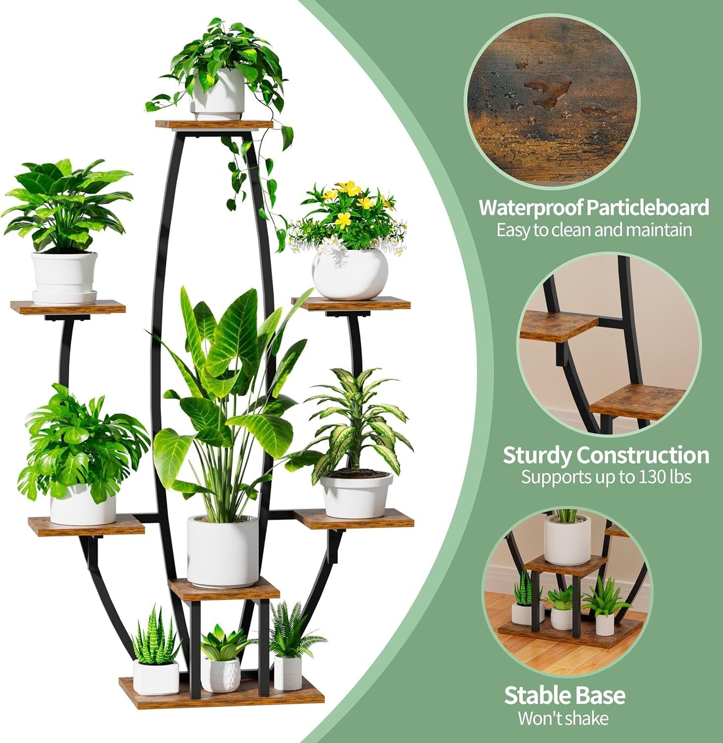 7-Tier Indoor Plant Stand with Grow Lights, Metal Corner Shelf Rack