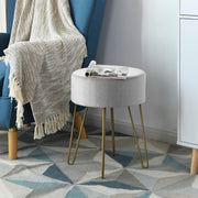Grey Velvet Round Footstool Modern Dressing Table Stool with Metal Legs