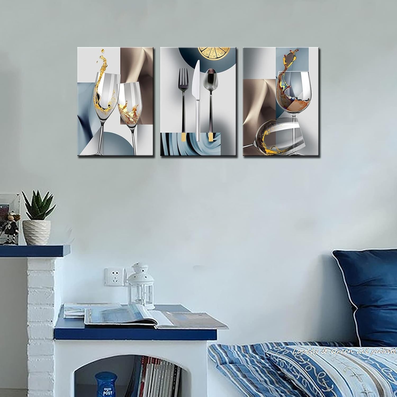 Dining Room Wall Art Set of 3 Wine Glass Canvas 35.6x50.8cm