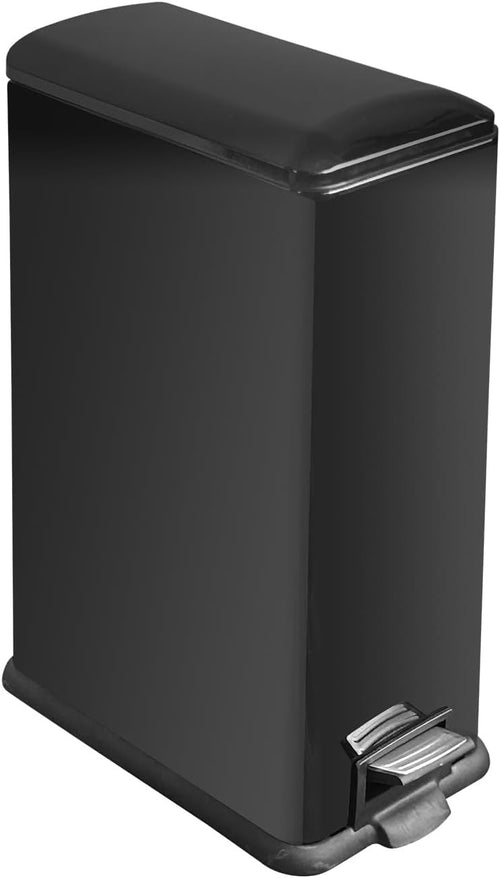 45L Black Stainless Steel Pedal Bin Slim Kitchen Soft Close Lid