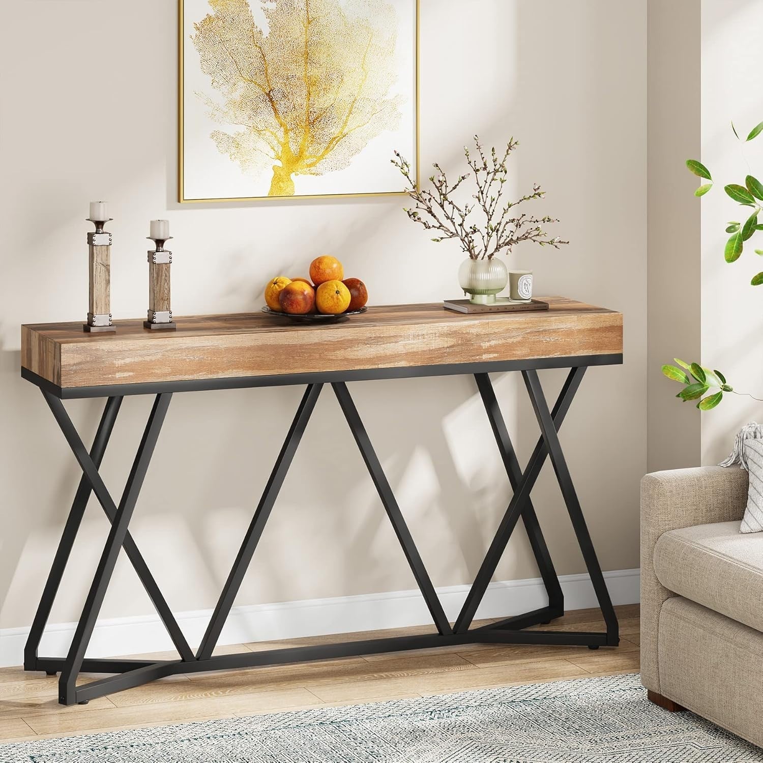 Stylish 55" Farmhouse Console Table with Metal Base – Sturdy & Versatile